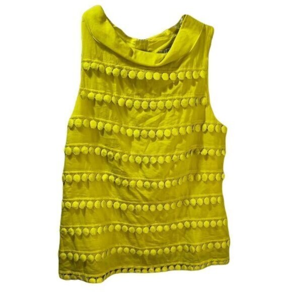 J Crew Yellow Sleeveless Top Collared Pompom Size 2 - Picture 2 of 5